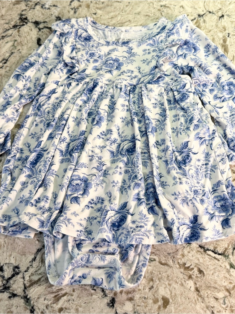 Posh Peanut Blue and White Floral Toile Dress